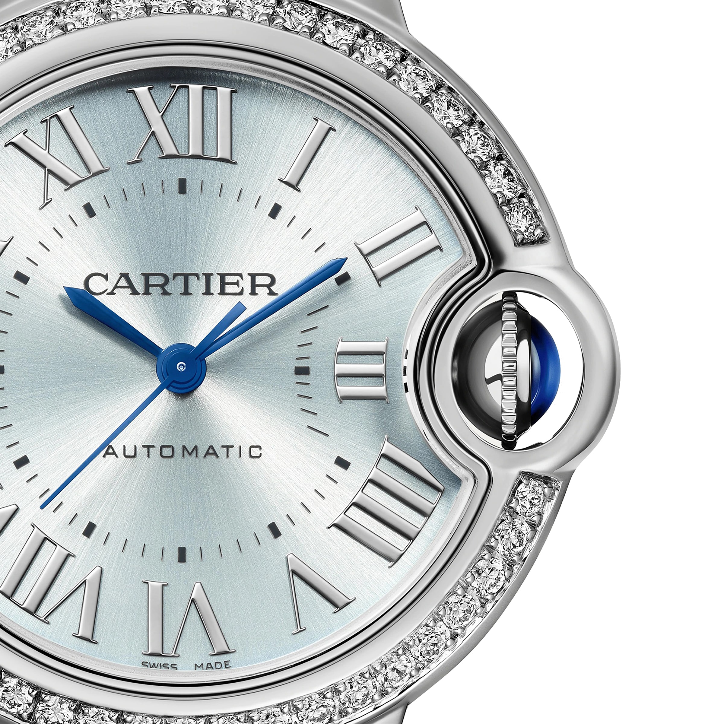  Cartier Ballon Bleu de Cartier watch 33 mm automatic movement steel diamonds W4BB0028