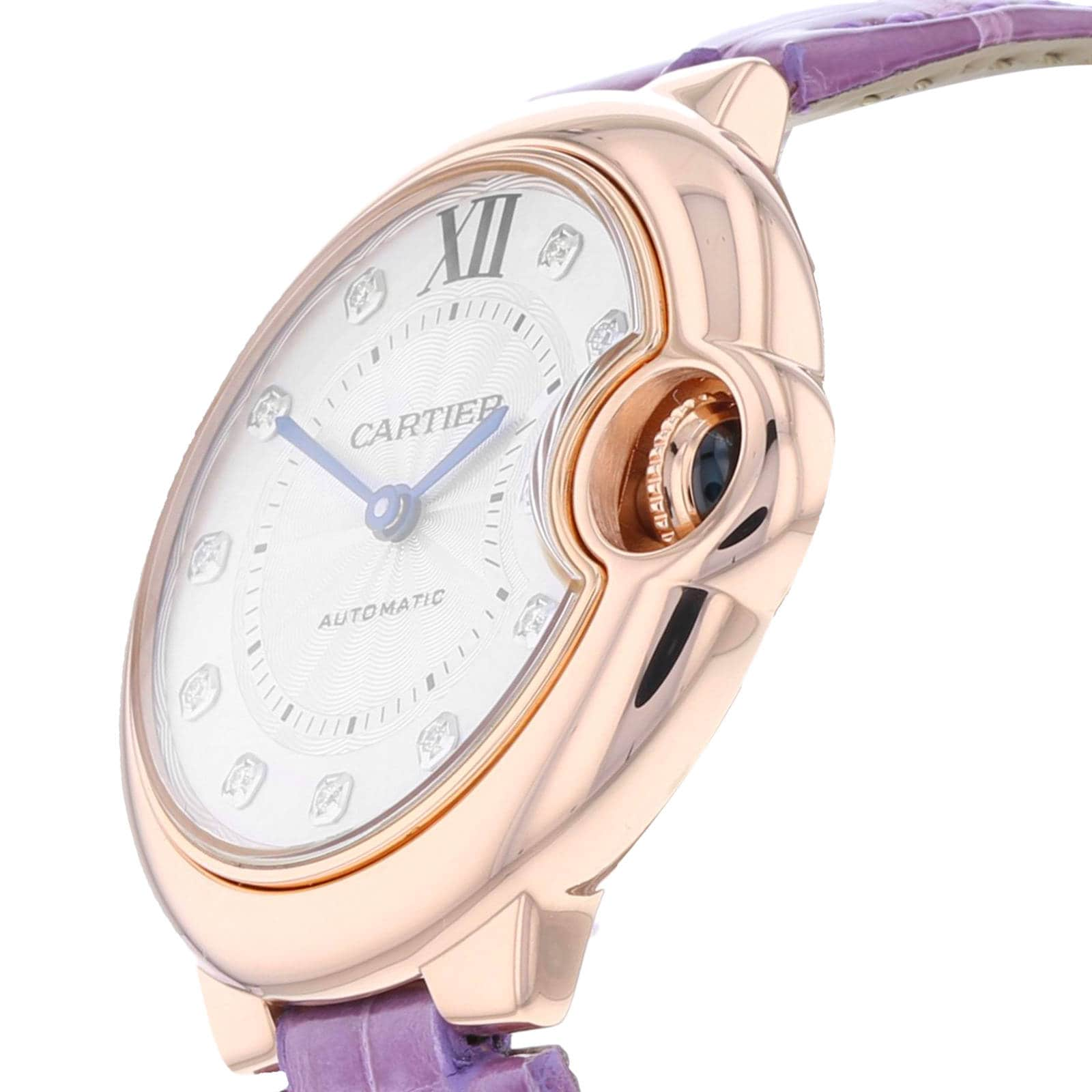 Cartier Ballon Bleu De Cartier Watch 33mm Automatic Rose Gold Diamonds Leather WE902063